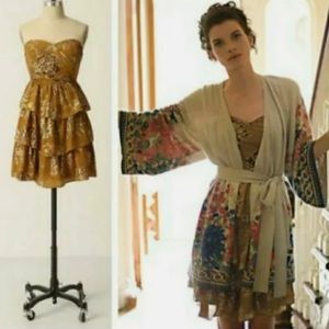 Anthropologie Moulinette Soeurs Ruffled Gold Silk Metallic Dress